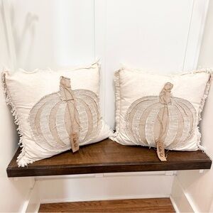 2 Magaschoni Home Hello Fall Pumpkin Throw Pillows 18 x 18 Overstuffed Soft Cozy